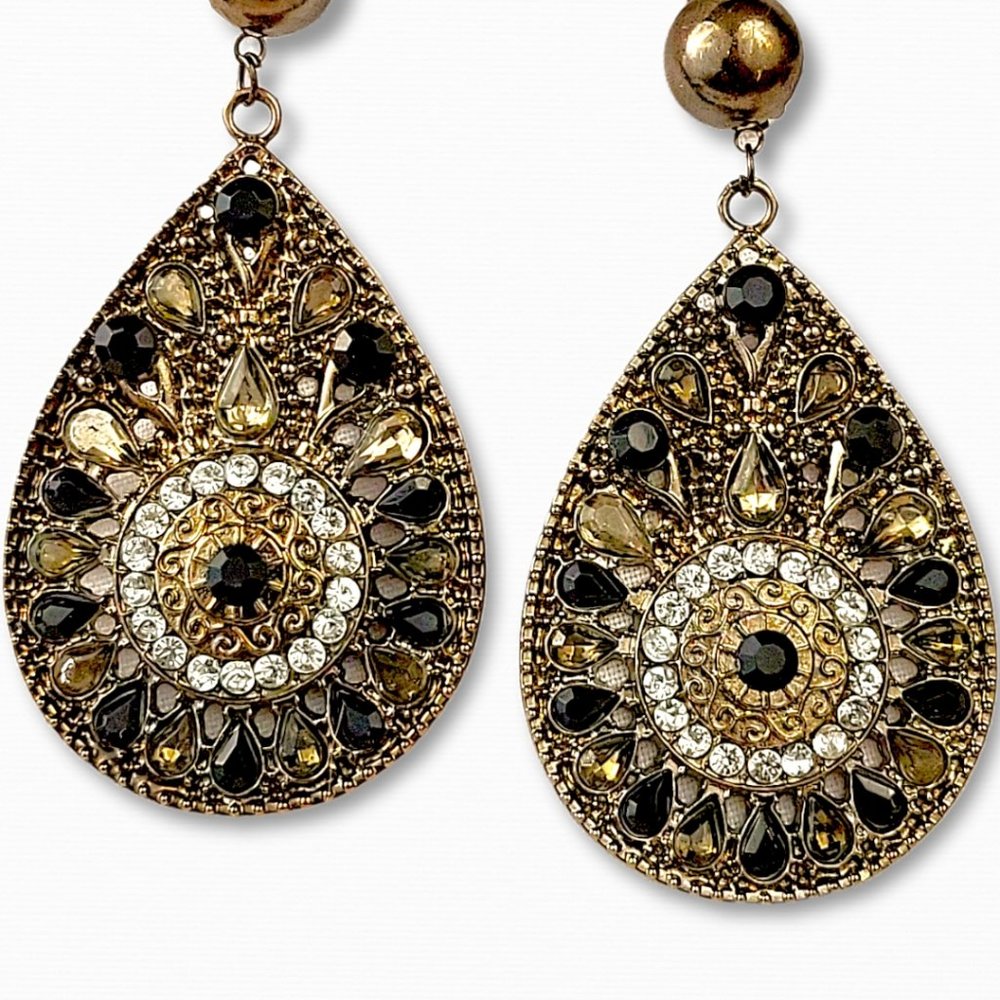 Faux Diamond Faceted Onyx Earrings DROP Clip On